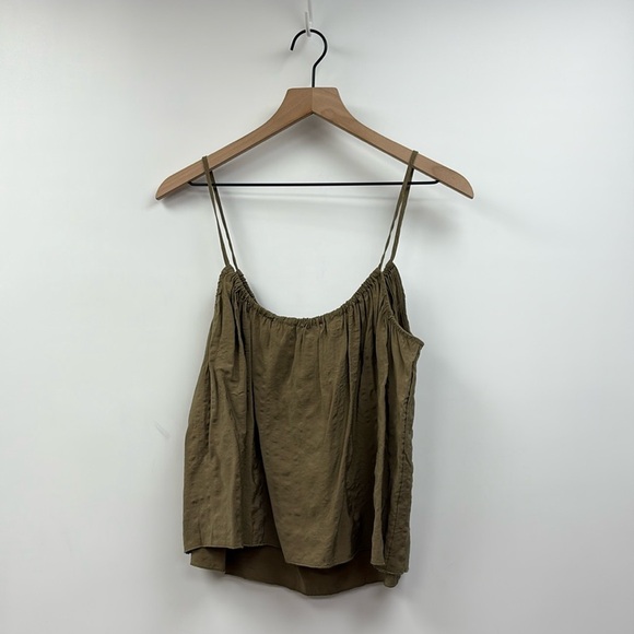 J. Crew Crinkle Keyhole Cami Spaghetti Strap Tank Top Olive Green Large - Picture 7 of 8